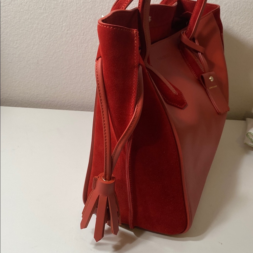 Longchamp Penelope Red Soft Leather & Suede Large Tote Bag - Picture 4 of 15